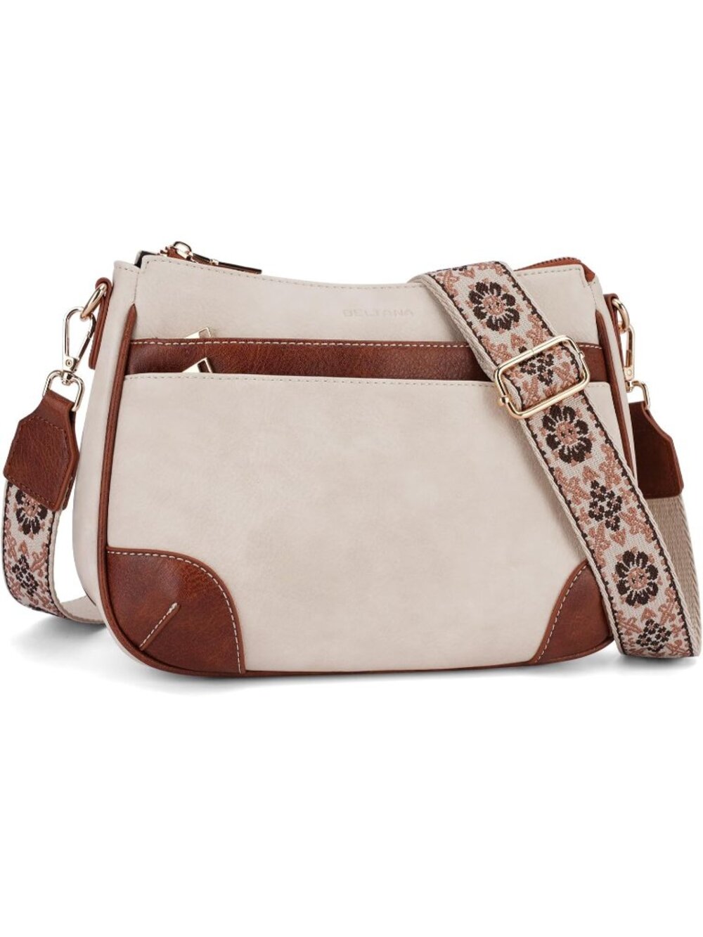 Women’s Grey Vegan Leather Hobo Strap Purse Multi Pocket Handbag Crossbody Bag